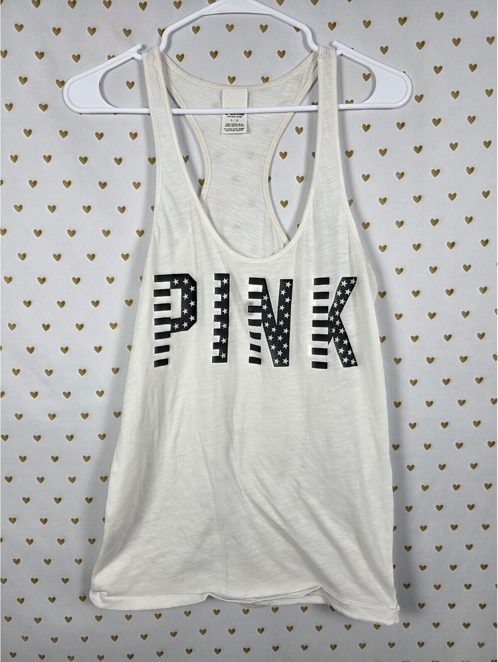 Victorias Secret PINK USA American flag America Tank Top White LARGE